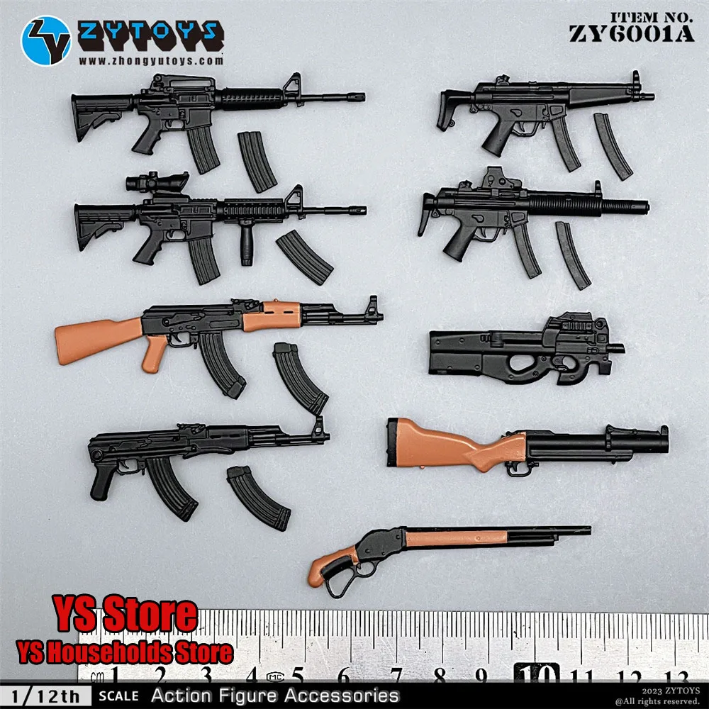 

ZYTOYS ZY6001A 9PCS/SET 1/12 Soldier Weapon Scene Accessory MP5 M4 AK47 P90 M1887 Mini Static Model Toys For 6" Action Figure