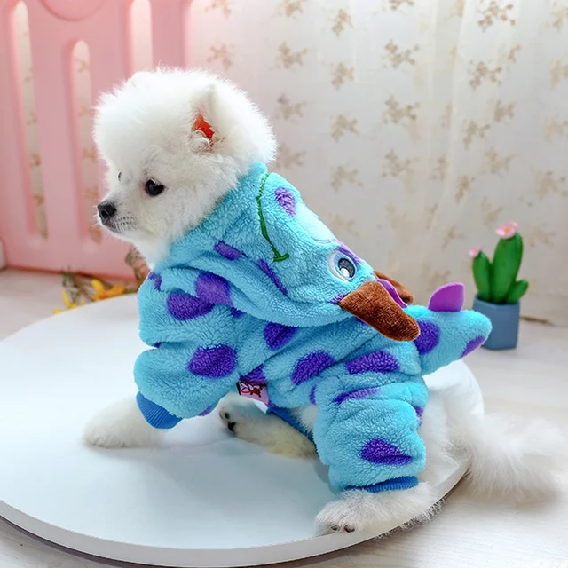 1PC Pet Apparel Dog Autumn and Winter Plush Thickened Blue Dinosaur Monster Four Legs Suitable for Small and Medium sized Dogs 3