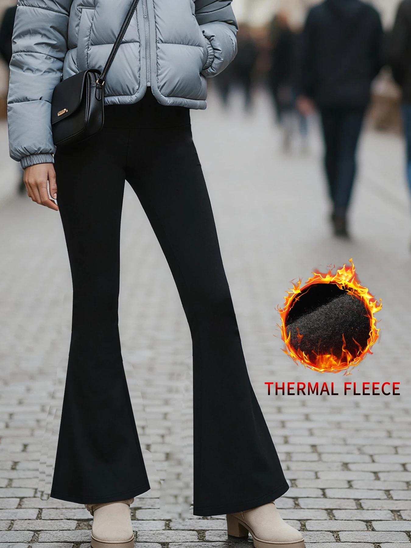 Fleece Lined Pants for Women - High Waisted Super Soft Flare Leggings with Tummy Control Design 1