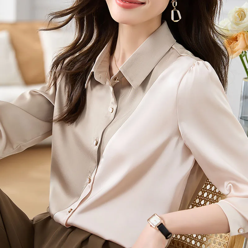 

Элегантные женские топы, новинка, модная шифоновая блузка на пуговицах, женские офисные рубашки с длинным рукавом, женская одежда с V-образным вырезом, 29326