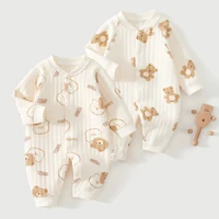 Combinaison en coton épais pour nouveau-né, adorable barboteuse ours, vêtements de ramper pour bébé, pyjama une pièce à manches longues pour garçon et fille, hiver 6