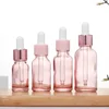 Dropper Bottles Refillable 5-100ML Rose Lid Cosmetic Container Pink Glass Aromatherapy Liquid for Essential Massage Oil Pipette 2