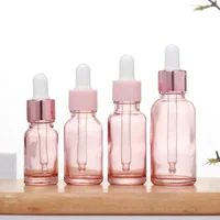 Dropper Bottles Refillable 5-100ML Rose Lid Cosmetic Container Pink Glass Aromatherapy Liquid for Essential Massage Oil Pipette 2