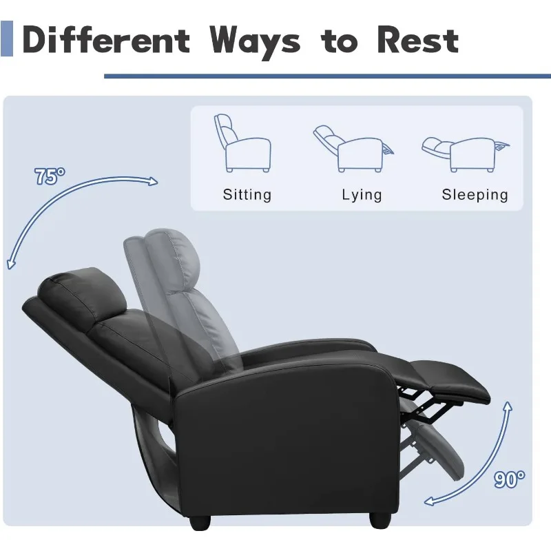 Living Room Massage recliner Adjustable PU leather recliner Home Theater seat Modern adult single sofa with footstool, black 4