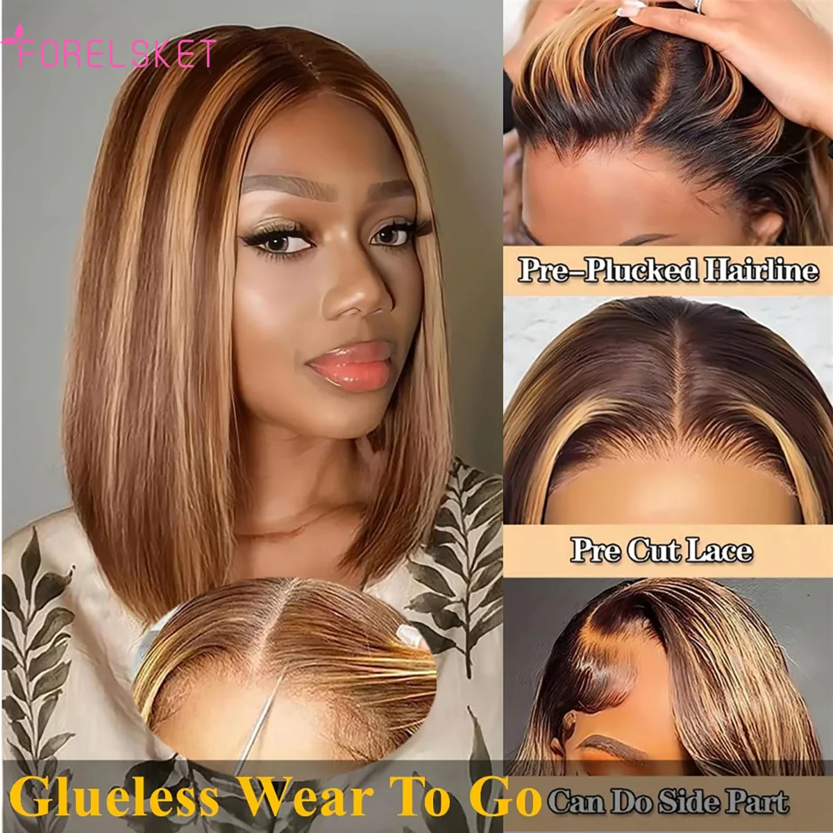 

6X4 Lace Frontal Real Wig Wear Go Glueless Wig Lace Front Human Hair Wigs For Women 8-16 Inch Brazilian Straight Short Bob