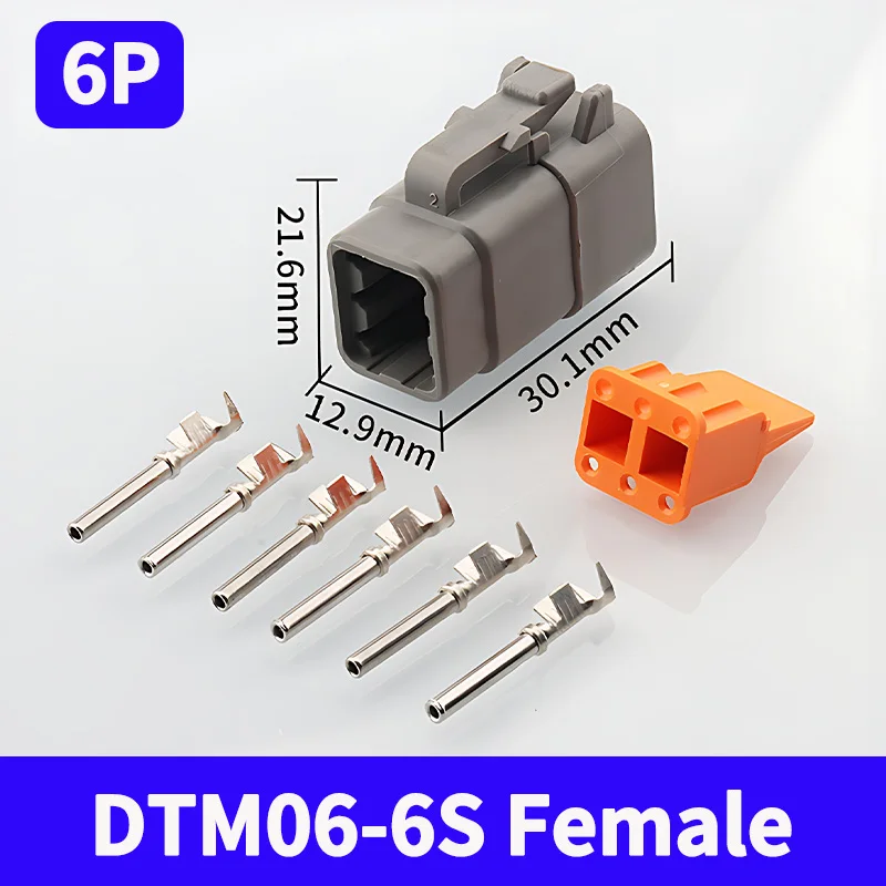 5/20/100 Sets 6 Pin Way Deutsch DTM04-6P DTM06-6S Waterproof Electrical Wire Connector 16-22AWG DTM Series Connector Male Female electrical connector
