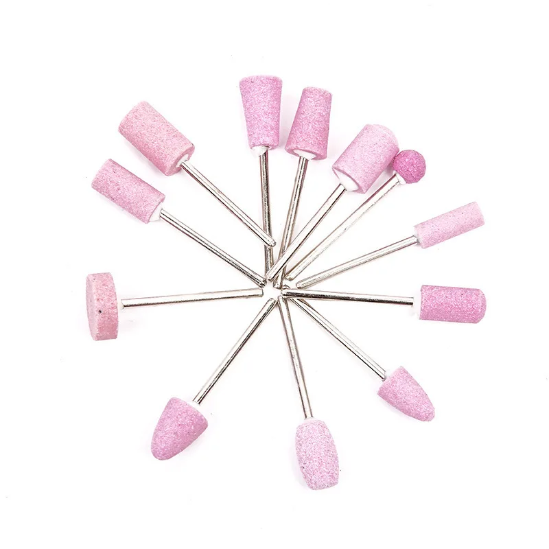 Abrasive Polishing Mounted Stone 12Pcs For Rotary Tools Grinding Stone Wheel Head Tools 2.35mm Shank Mini Nail Drill Bit Set