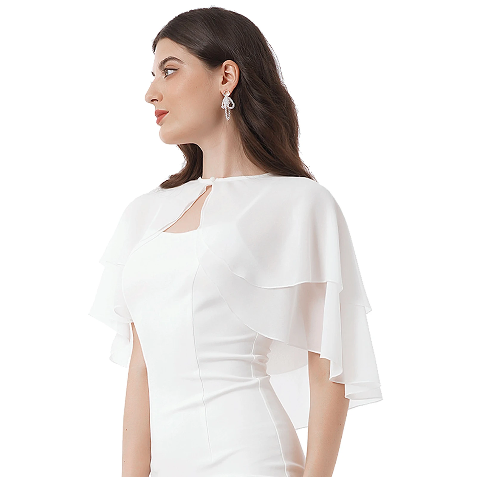 Chiffon Wraps Shrug Shawls Women Bolero Cardigan Top Ruffle 2 Layer Cape Bridal Shrug Tops for Wedding Party Dresses Cover Ups