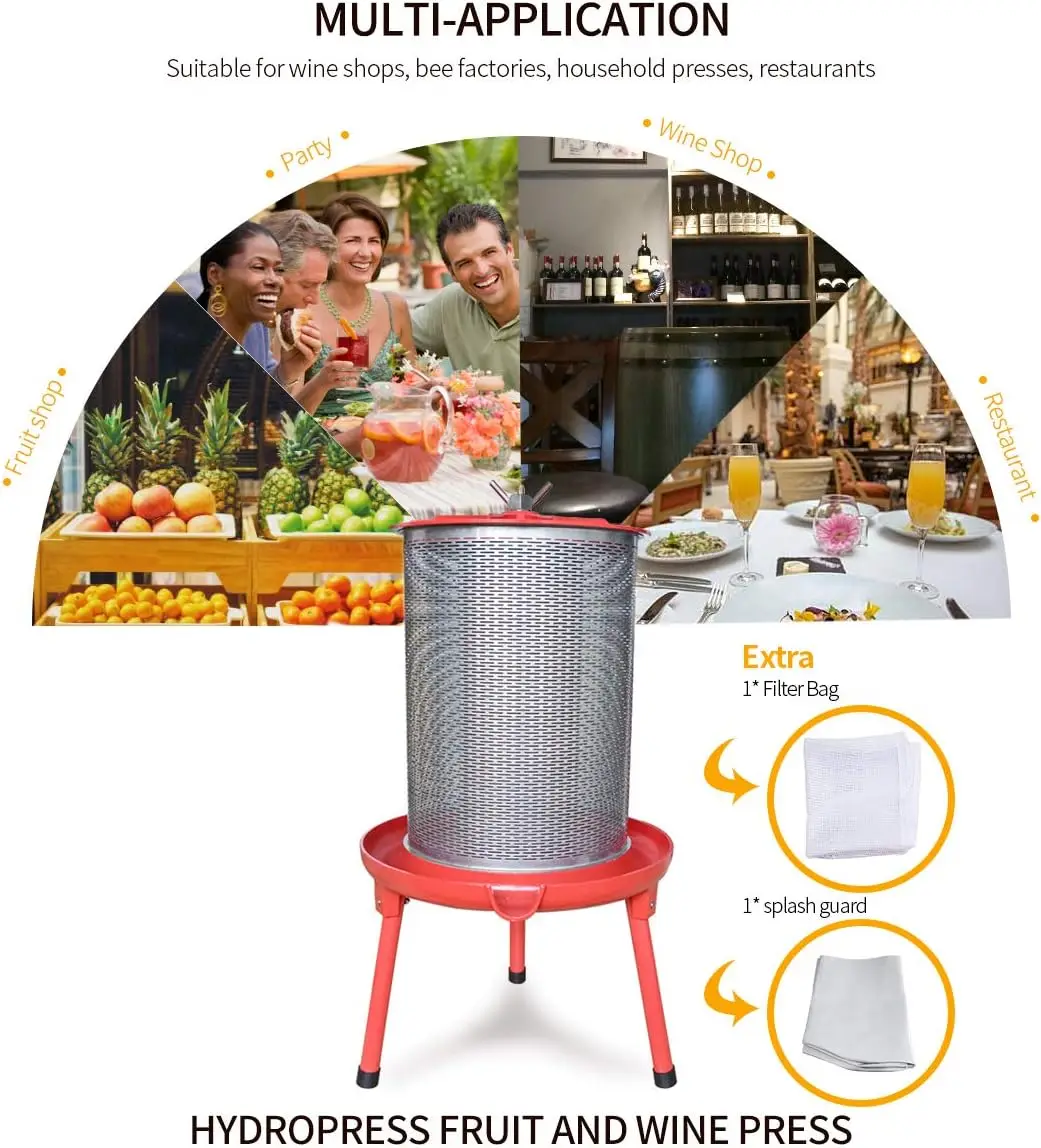 Electricity-Free/Water-powered Cider Wine Bladder Press, Natural Juice Making(10.7 Gallon 2