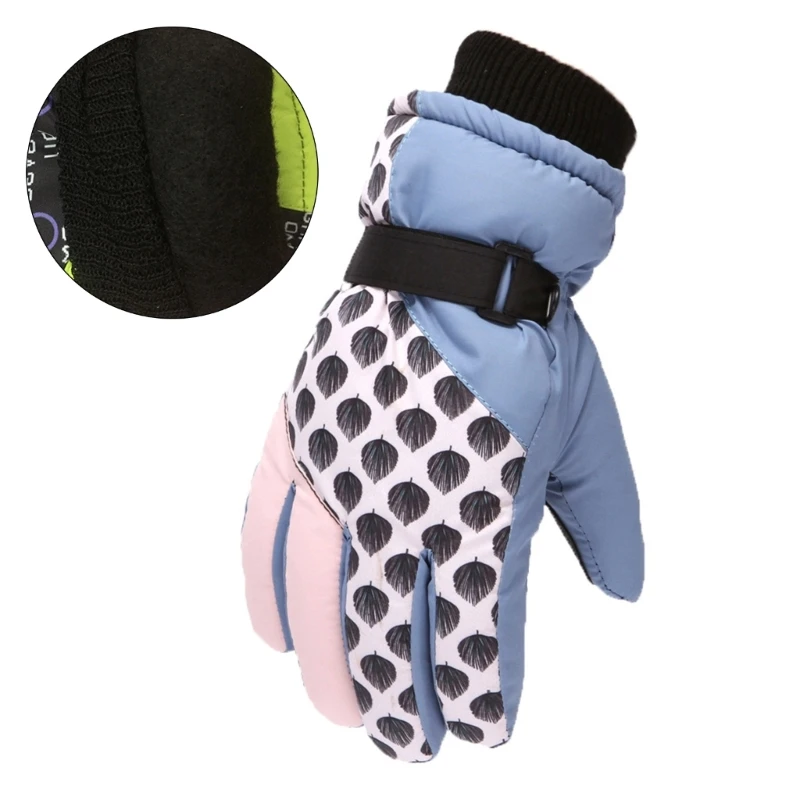 Kids Girls Boys Mittens Children Ski Gloves Thick Warm Pony Printed Waterproof Windproof Snow Gloves for Outdoor Sports 3-15Y