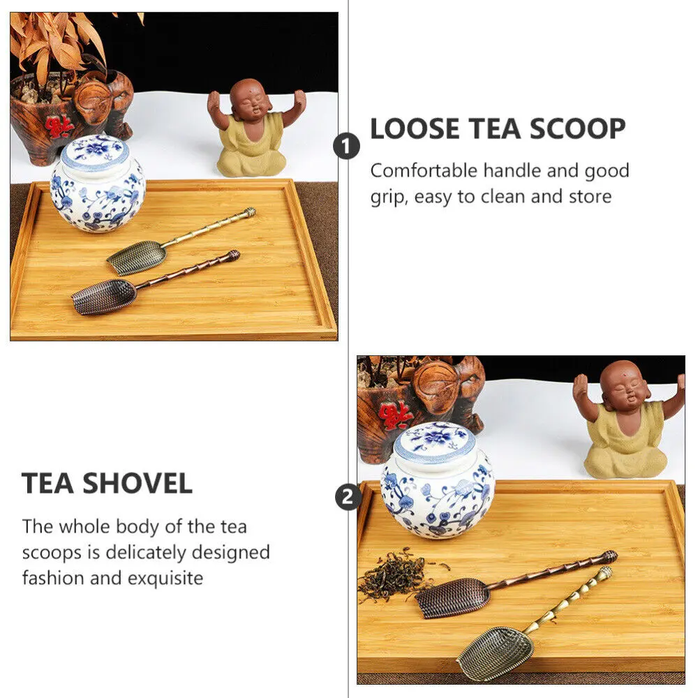 Metal Measuring Shovel Spoon Vintage Loose Leaf Tea Scoop Alloy Retro Coffee Bean Scooper Long Handle Teaspoon for Kitchen Sugar