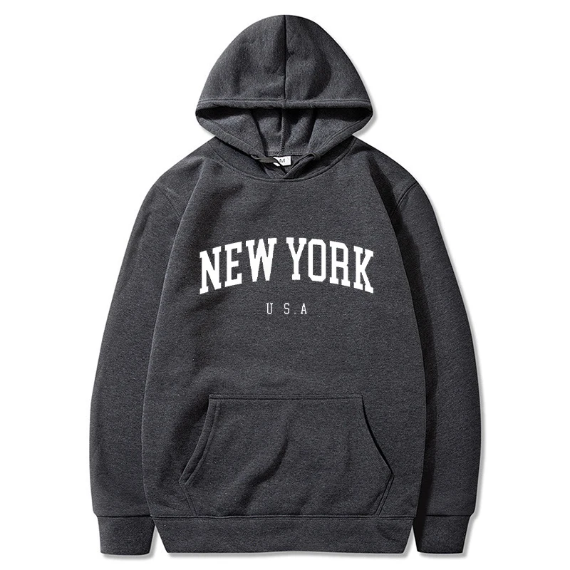New York U.S.A City Hoodies Men Fashion Letter Printed Graphic Sweatshirts Women Loose Casual Harajuku Hooded Pullover Sportwear