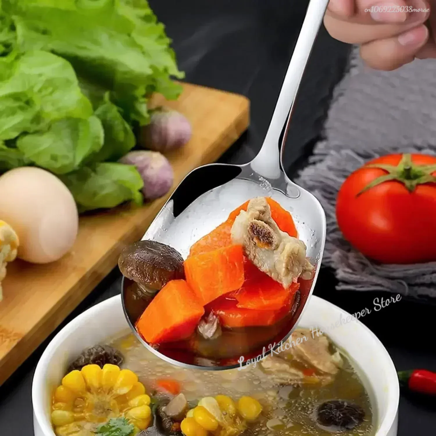 Large Stainless Steel Spoon Long Handle Spoons Kitchen Cutlery Rice Dumpling Porridge Soup Scoops Restaurant Tableware