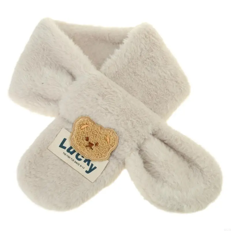 QX2D Cartoon Bear Baby Scarf Autumn Winter Kids Neck Scarf Warm Boys Girls Neckerchief Fashionable Windproof Neck Warmer