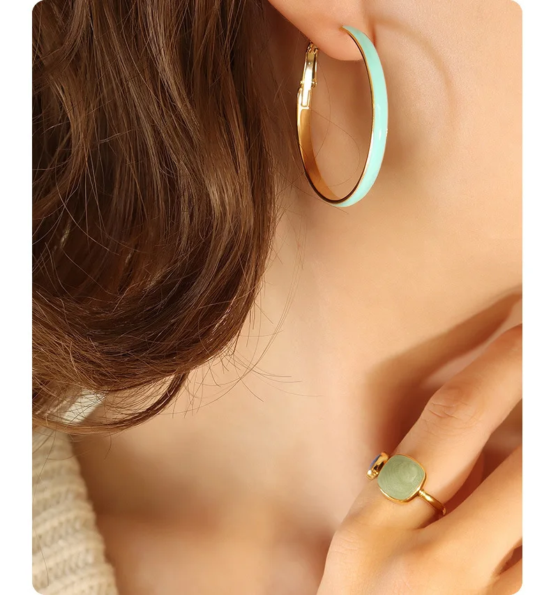Reine Süße Drei-Farbe Tropft Kreis Große Ohrringe Nette Persönlichkeit Koreanische Ins Stil Elegante Ohrringe Schmuck Mädchen Geschenk – Detail 4