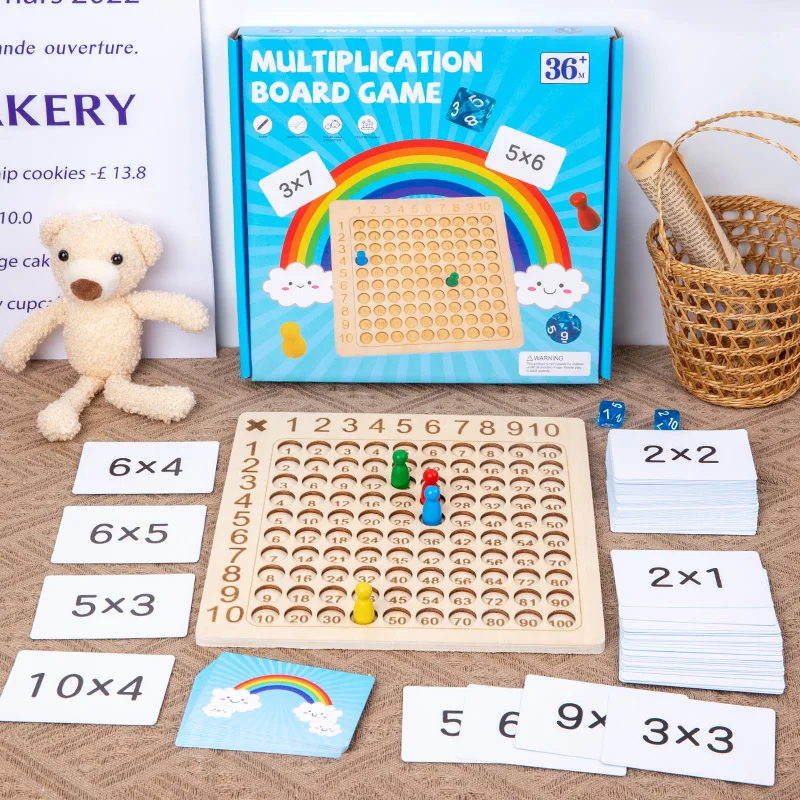 99 Multiplication Board Game Wooden Montessori Kids Learning Educational Toys Math Counting Hundred Board Interactive Thinking_voghion.com