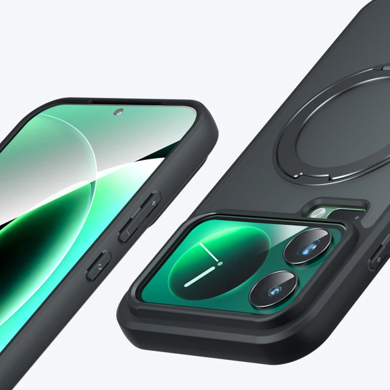 ELVEV Magnetic Shockproof Matte Phone Case with Rotating Ring Bracket