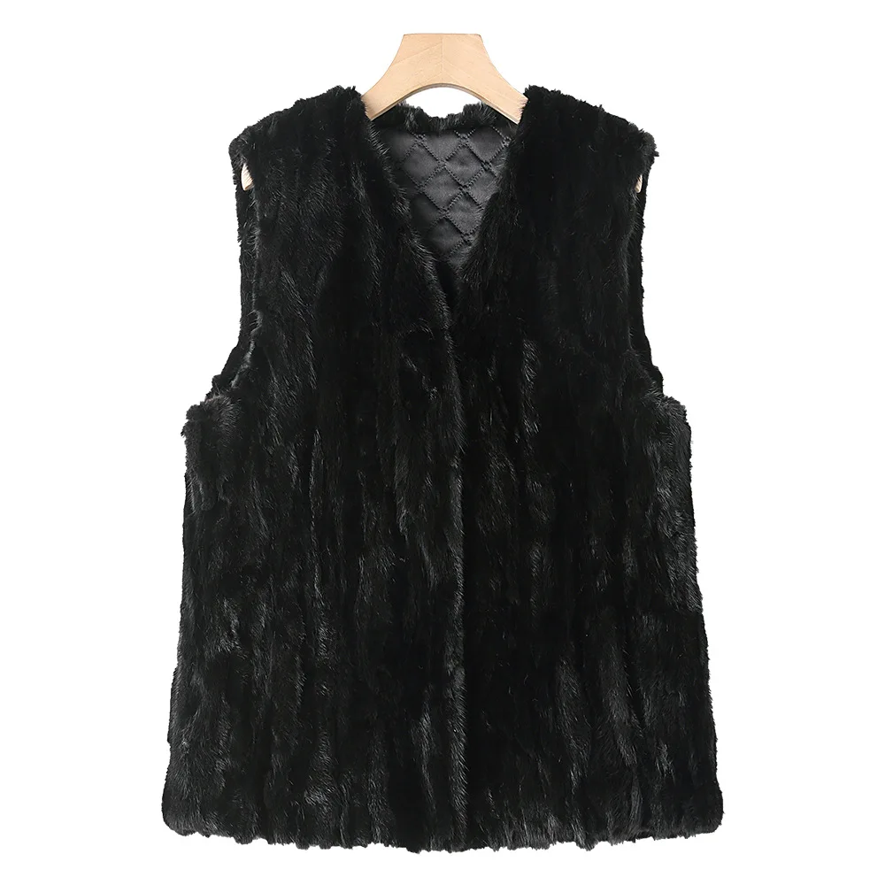 Women's Short Vest Mink Fur Vest Mosaic Fur 2023 Autumn and Winter New Mosaic Fur Coat