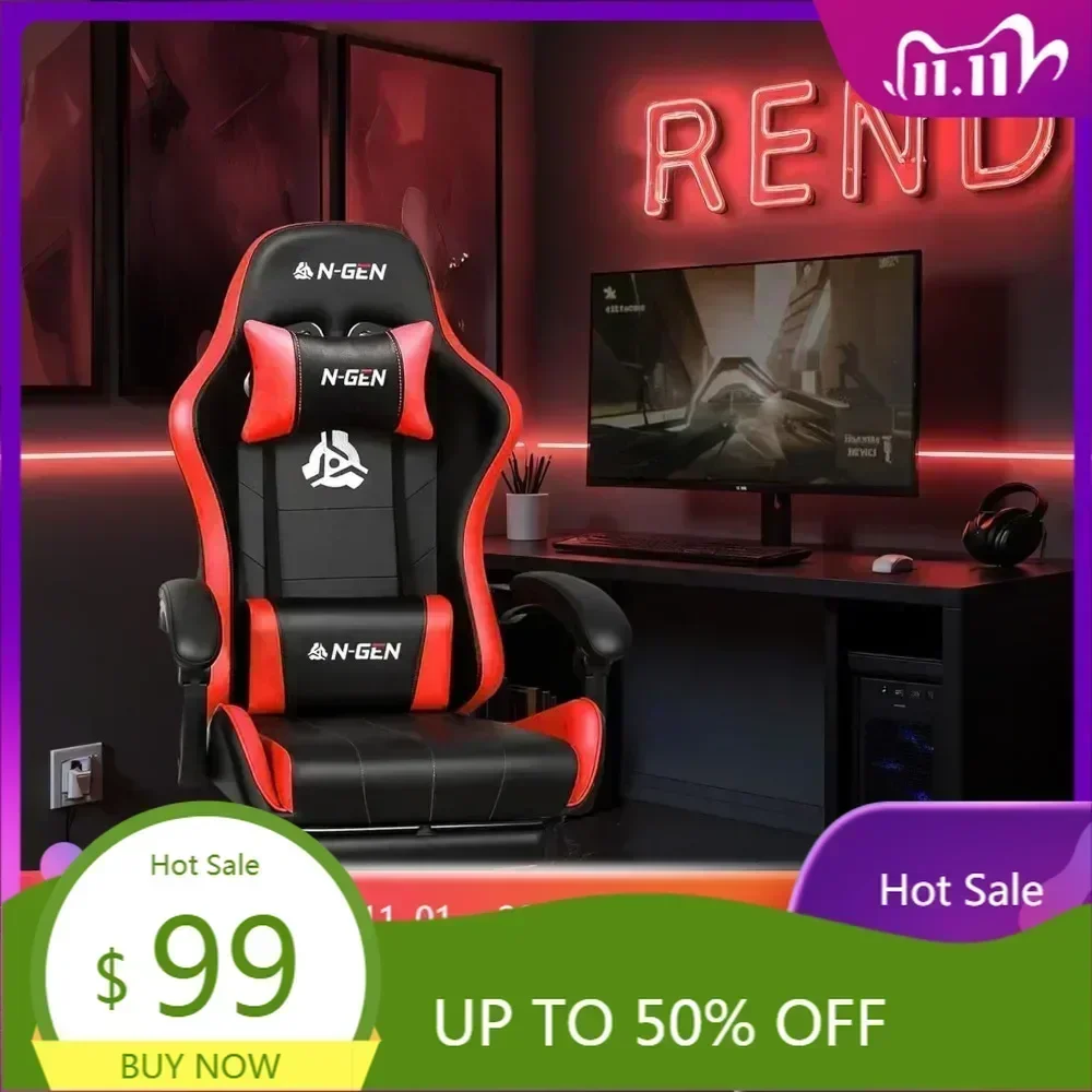 ergonomic high-back gaming chair with footrest, lumbar support, and height adjustment for home office comfort