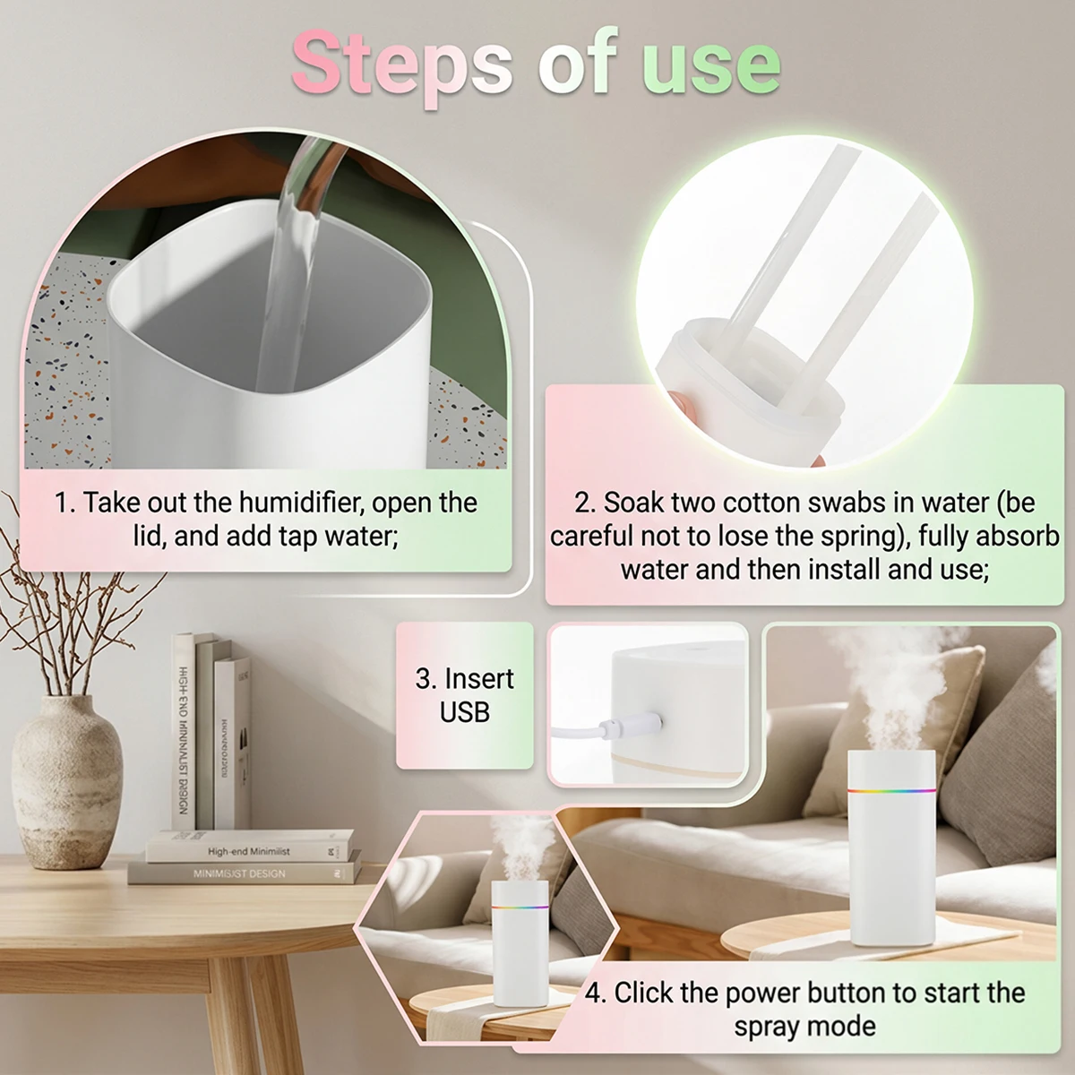 Compact Dual Spray Ultrasonic Humidifier & Aromatherapy Diffuser, 600ml Quiet Mist Maker