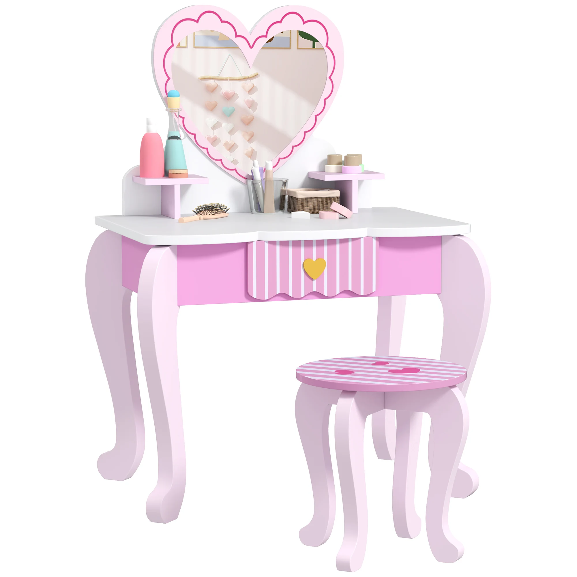 Kids Heart Theme Dressing Table Set with Stool