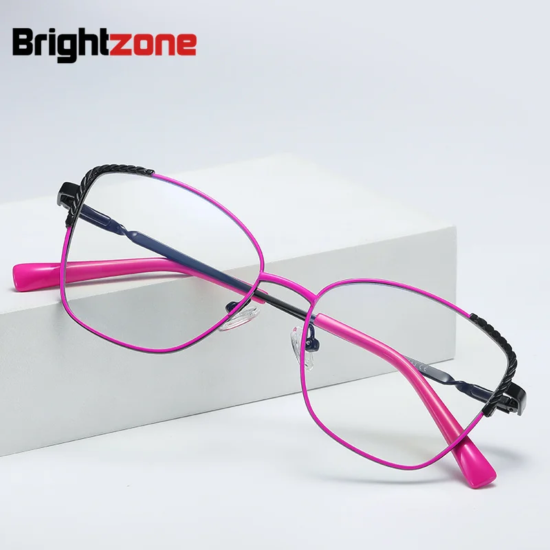 

Brightzone New Women Metal Rx Glasses Frame Spring Hinges Blue Light Blocking Female Anti Radiation Protection Spectacles Frames