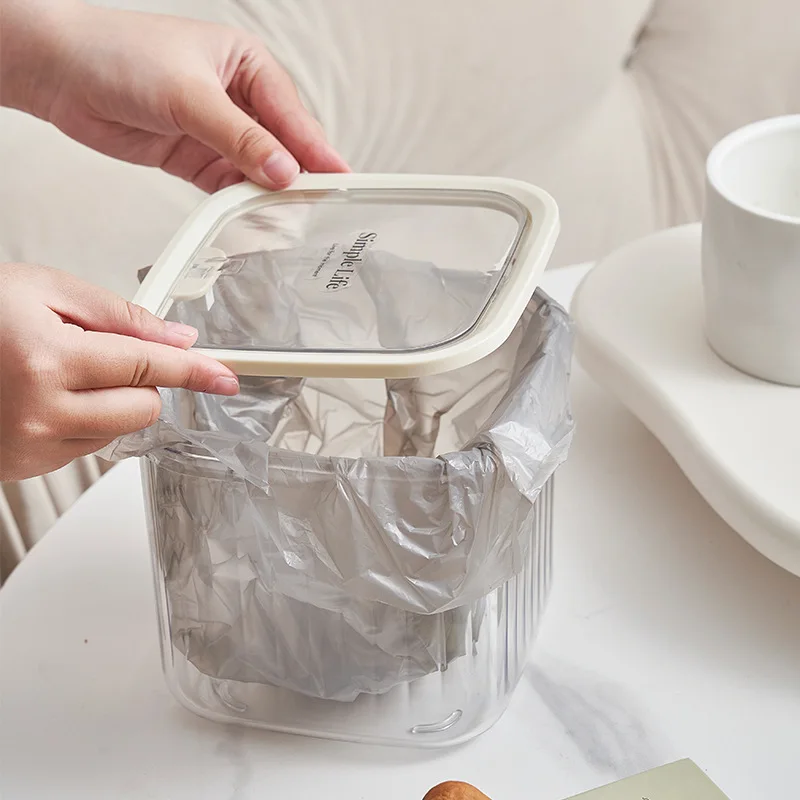 Desktop Pop-up Storage Box Mini Trash Can With Lid Dust Proof Makeup Sundries Bucket Organizer Holder Case