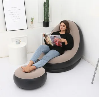 Inflatable Sofa With Foot Pad Lazy European and American Style Flocking Bed Outdoor Furniture Portable Single Sofa Couch Chair 1