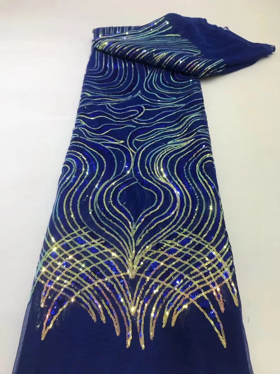 

Синяя африканская сетчатая кружевная Французская ткань с блестками 2022 Новая Вышивка Тюль кружевная ткань с блестками для нигерийского свадебного платья LJL2202