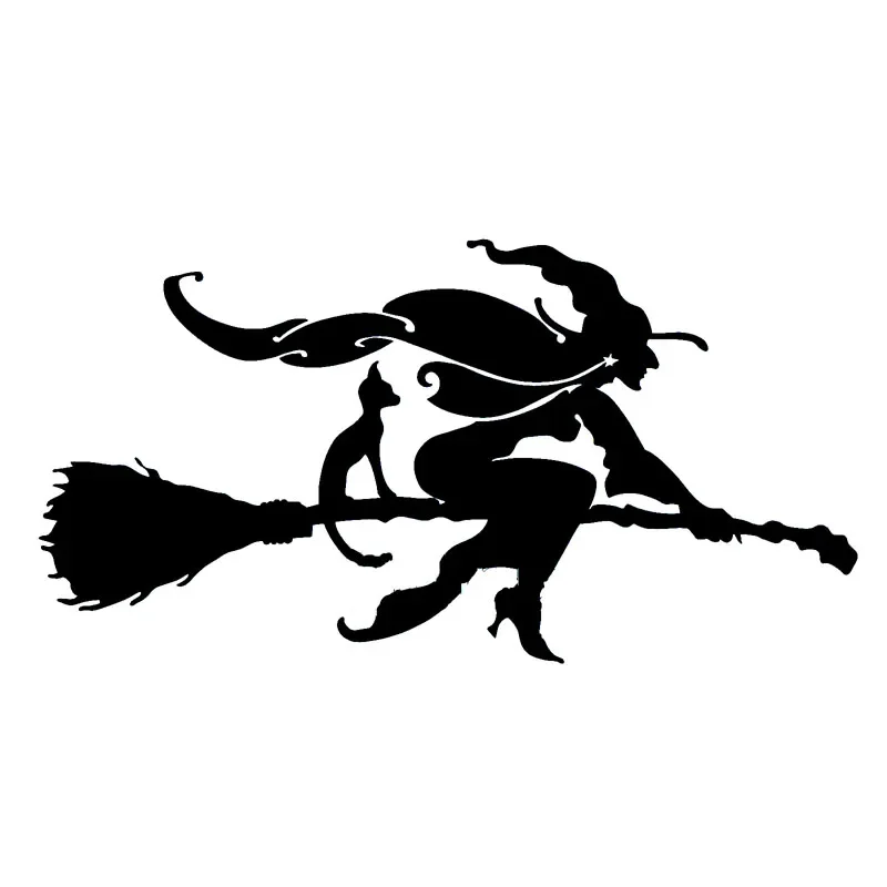 

15cm Witch and Cat on Broomstick Interesting Vinyl Car-styling Car Sticker Decals Decor Waterproof and Sunscreen