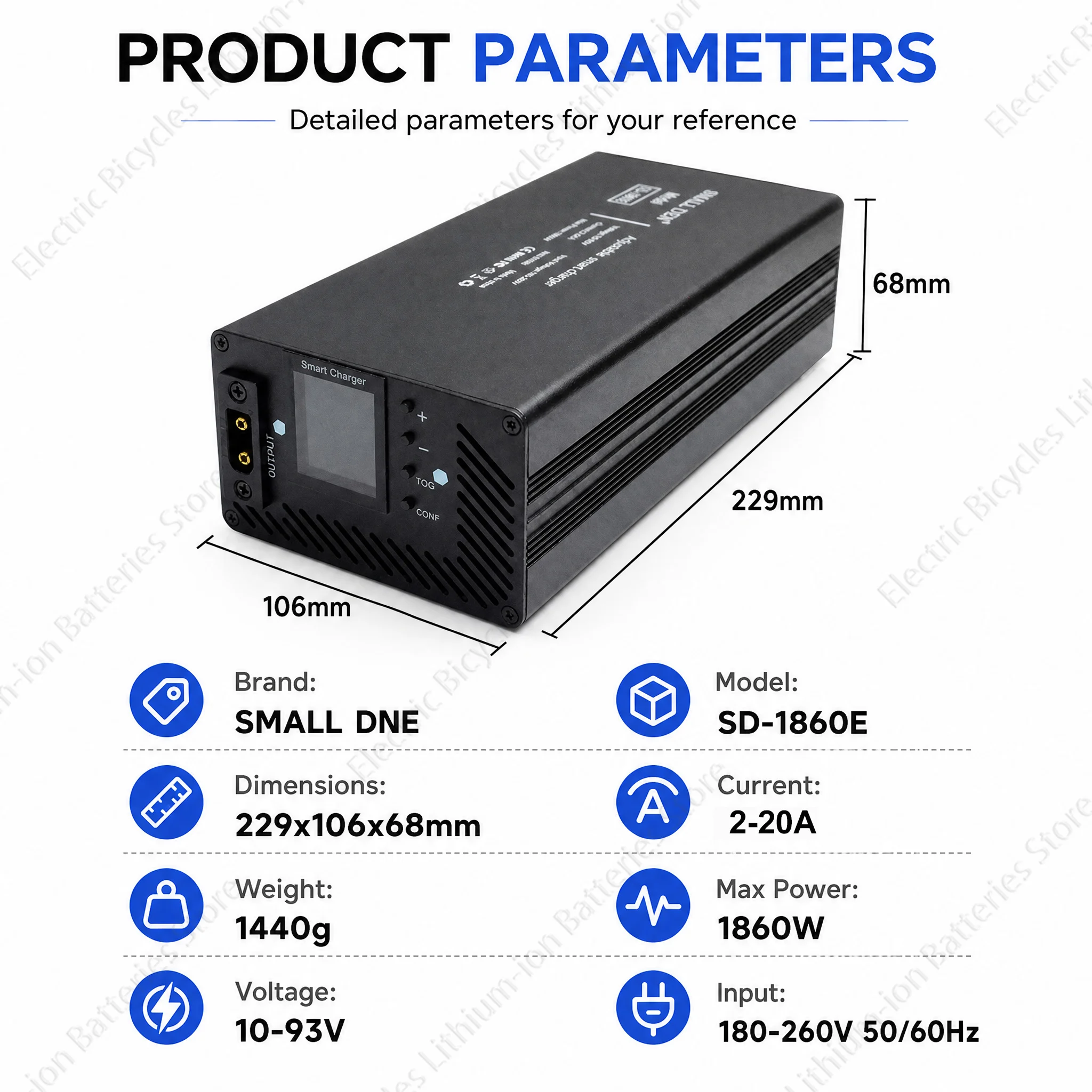 SD-1395E 조정 가능한 스마트 배터리 충전기 10-93V 2-10A/15A/20A 1395W AC 180-260V 자동차 트럭 해양 오토바이용 ? CE RoHS