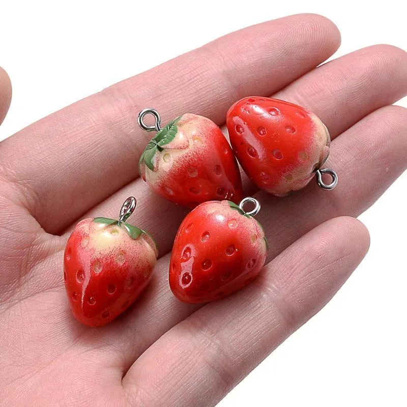 5/10Pcs Simulation Strawberry Resin 3D Prop Model Pendant DIY Jewelry Accessories Charms Earrings Necklace Decorative Pendant