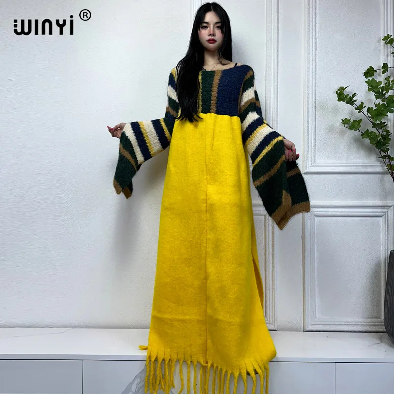 

Новый свитер WINYI, комфортный теплый модный кафтан, праздничное платье, элегантная африканская женская одежда бохо, зимняя одежда для женщин, длинное платье