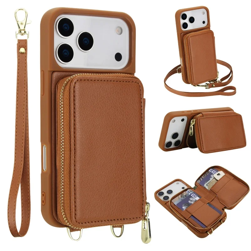 Elegant Crossbody Leather Wallet Phone Case with Zipper Card Holder