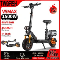 TWOFISH V5 MAX 1500W Scooter électrique adulte 48V 18AH batterie 45 Km/h vitesse 11 pouces tout-terrain pneu double frein à disque e-scooter 1