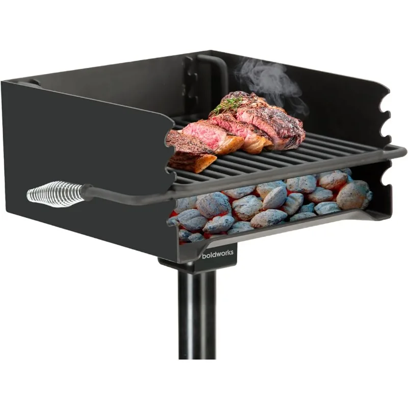 

Outdoor Park Grill Picnic Grill 16 x 16 Inch Heavy Duty Steel Charcoal Bbq Grill with Height Adjustable Cooking Grat
