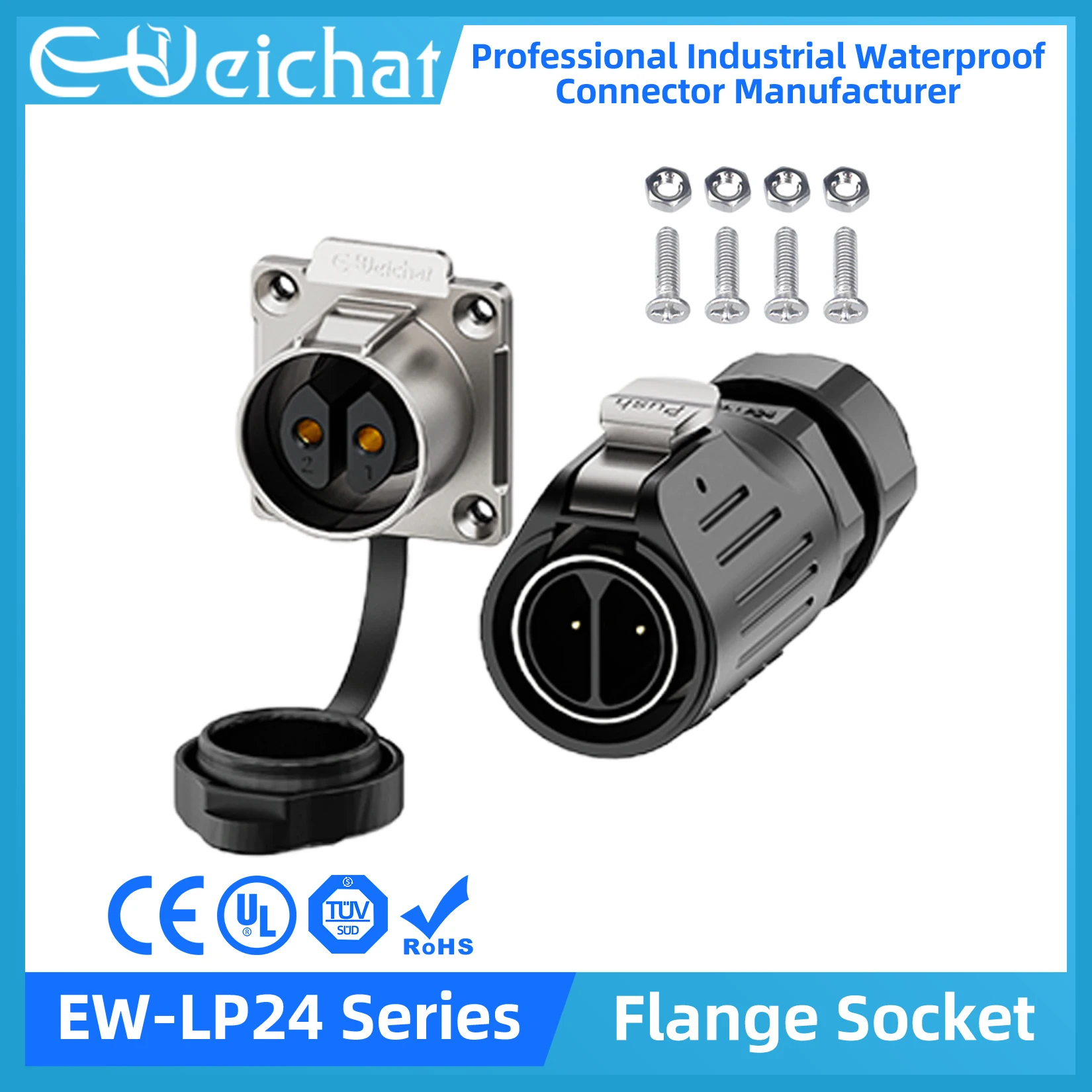 

E-Weichat EW-LP24 Industrial Waterproof Connector IP68 Circular Aviation Electrical Connector M24 2-24 Pin Flange Socket