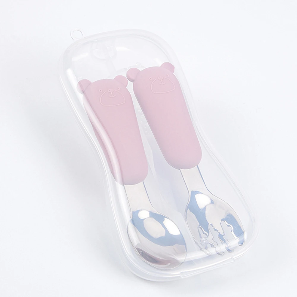 Stainless Steel Cutlery Fork Spoon Set Cartoon Silicone Non-slip Baby Food Feeding Tableware Multi-purpose Durable Sztućce Set