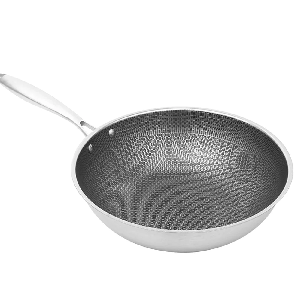 

Pan Wok Frying Skillet Honeycomb Cooking Nonstick Induction Flat Stir Kitchen Fry Stainless Stove Steel Bottom Saute Gas