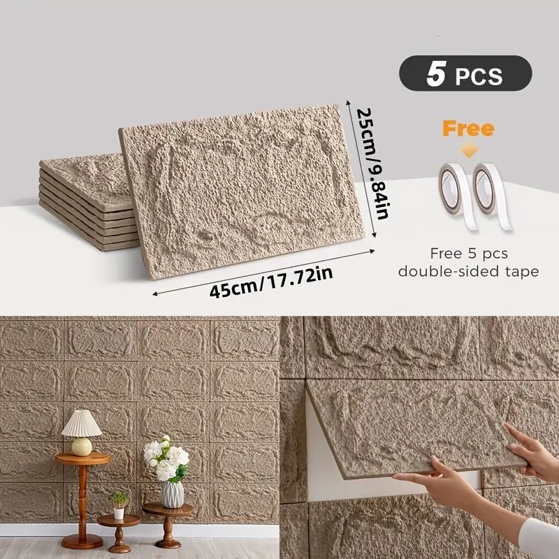 Panel de pared de piedra PU, 10 mm, patrón de ladrillo realista, antimoho y resistente a la humedad, impermeable y lavable, adecuado para/exteriores