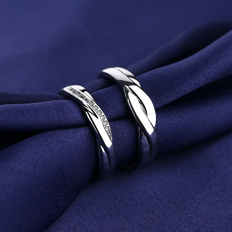 Silver Rings 2PCS 925 sterling black Pearl shine Zircon heart Sunlight fashion original womer lovers gift