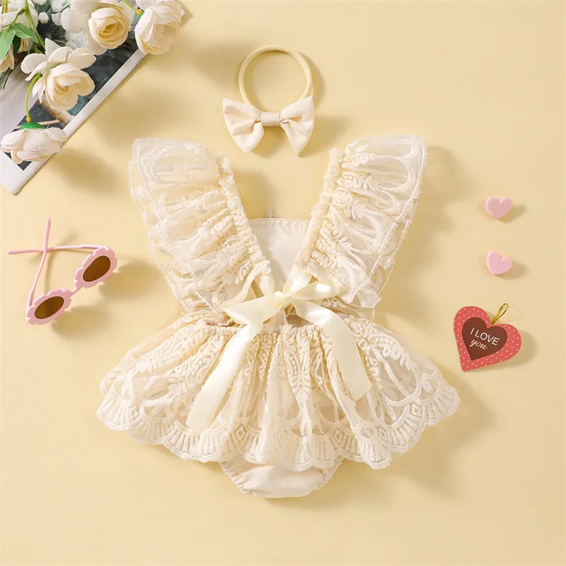 Pudcoco Infant Baby Mädchen Sommer Kleidung Spitze Strampler Rock Kleid Prinzessin Outfits Ärmellose Blume Neugeborenen Outfit 0-18M – Detail 4