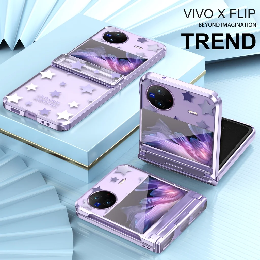 For Vivo X Flip Case Star Transparent Electroplating Folding Hinge Shockproof Protection Hard Cover Accessories