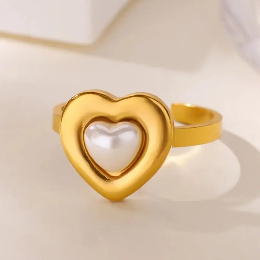 Pearl Heart Ring Stainless Steel