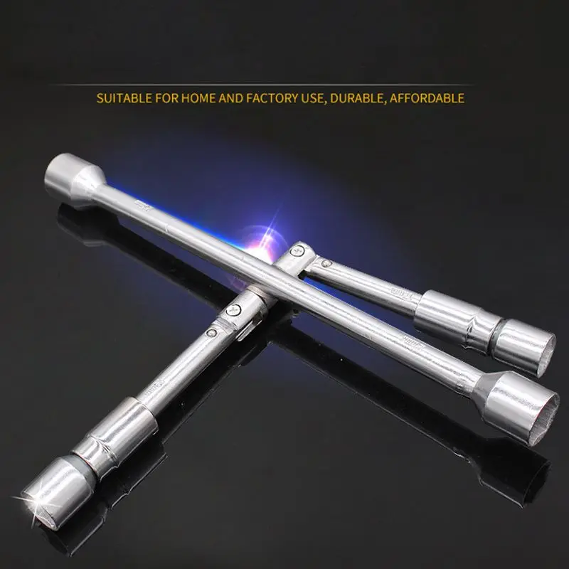 4-Way Cross Wheel Brace Wrench - 17, 19, 21, 23mm Socket Sizes For Car Tyre Nuts
