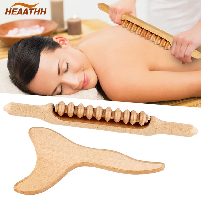 2pcs Wood Massage Roller, Lymphatic Drainage Therapy Massager