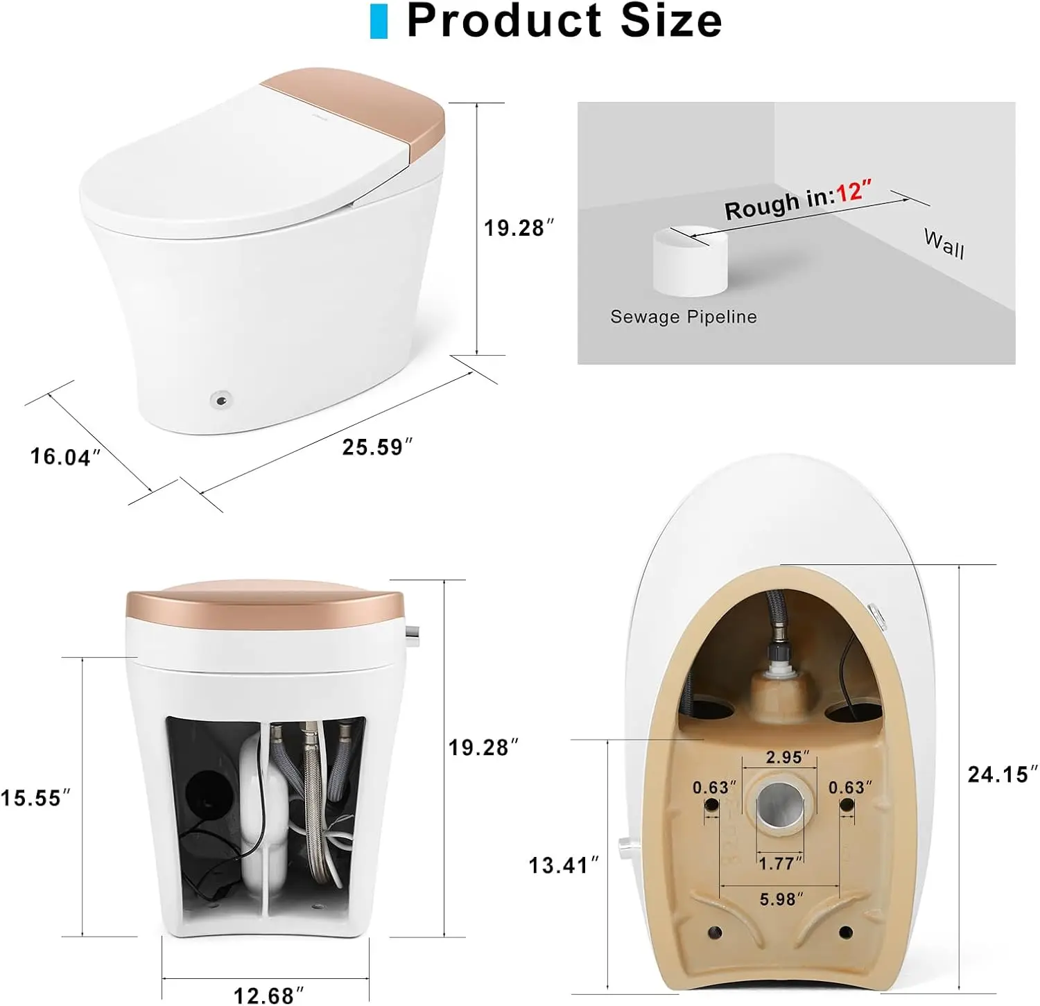 Smart Toilet Bidet Toilet Foot Sensor Flush Heated Seat Multi Function Remote Control Soft Closing Seat Smart Bidet Automatic 5