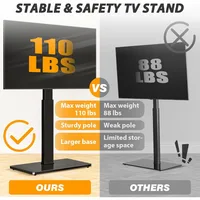 Universal Floor TV Stand,Base for 32-74 Inch TVs with Swivel Height Adjustable Mount,Tempered Glass Base,Space Saving 2
