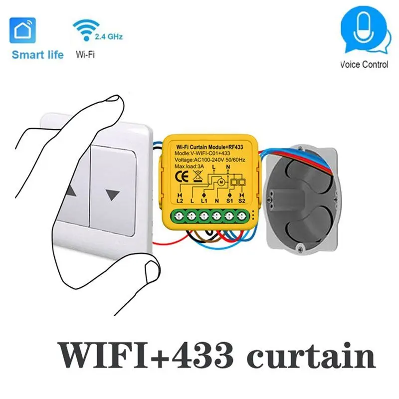 간편한 사용 2X Tuya 스마트 Wifi RF433 커튼 스위치 모듈 제어 전기 롤러 셔터 블라인드 모터용 Alexa와 호환 가능