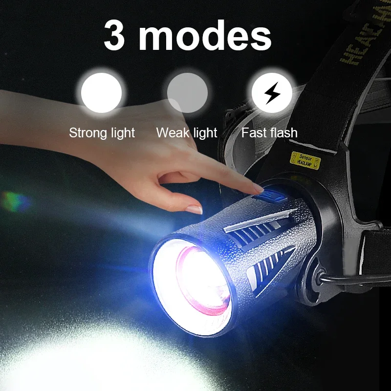 새로운 12000000   루멘 헤드 램프 센서 XHP360 낚시 헤드 라이트 18650 배터리 손전등 USB 충전식 헤드 라이트 토치 랜턴